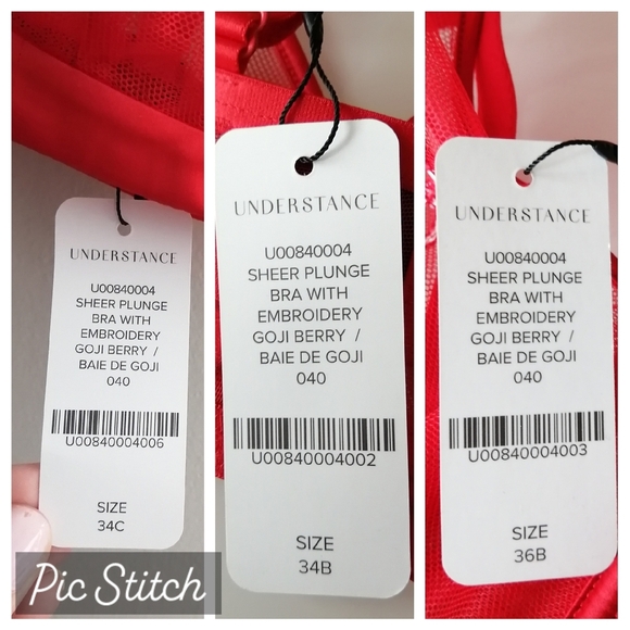 NWT Understance Sheer Plunge Bra With Embroidery in Goji Berry Red - Picture 16 of 16